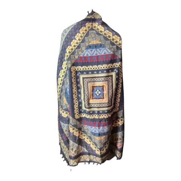 Bohemian Inspired Multicolor Tassel Shawl Wrap Scarf With Geometric Patterns - Picture 1 of 10